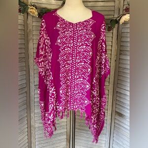 SANTEE CLASSICS Women’s One Size Boho Top, Hot Pink&White Batik Pattern &Fringe